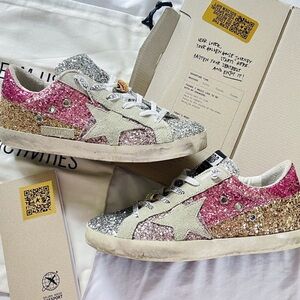Golden Goose Superstar Gold Silver and Pink Glitter